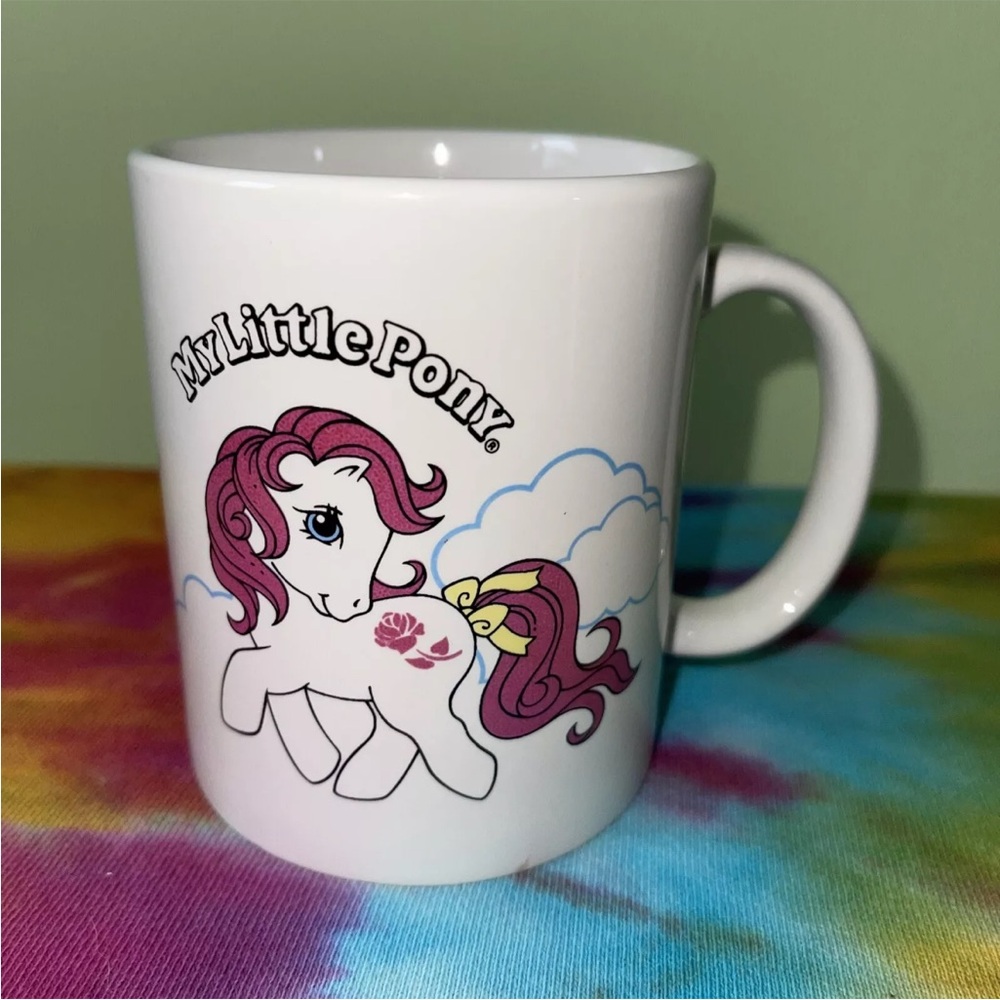 2014 My Little Pony Coffee Mug June Rose and Gusty White with Colorful Ponies